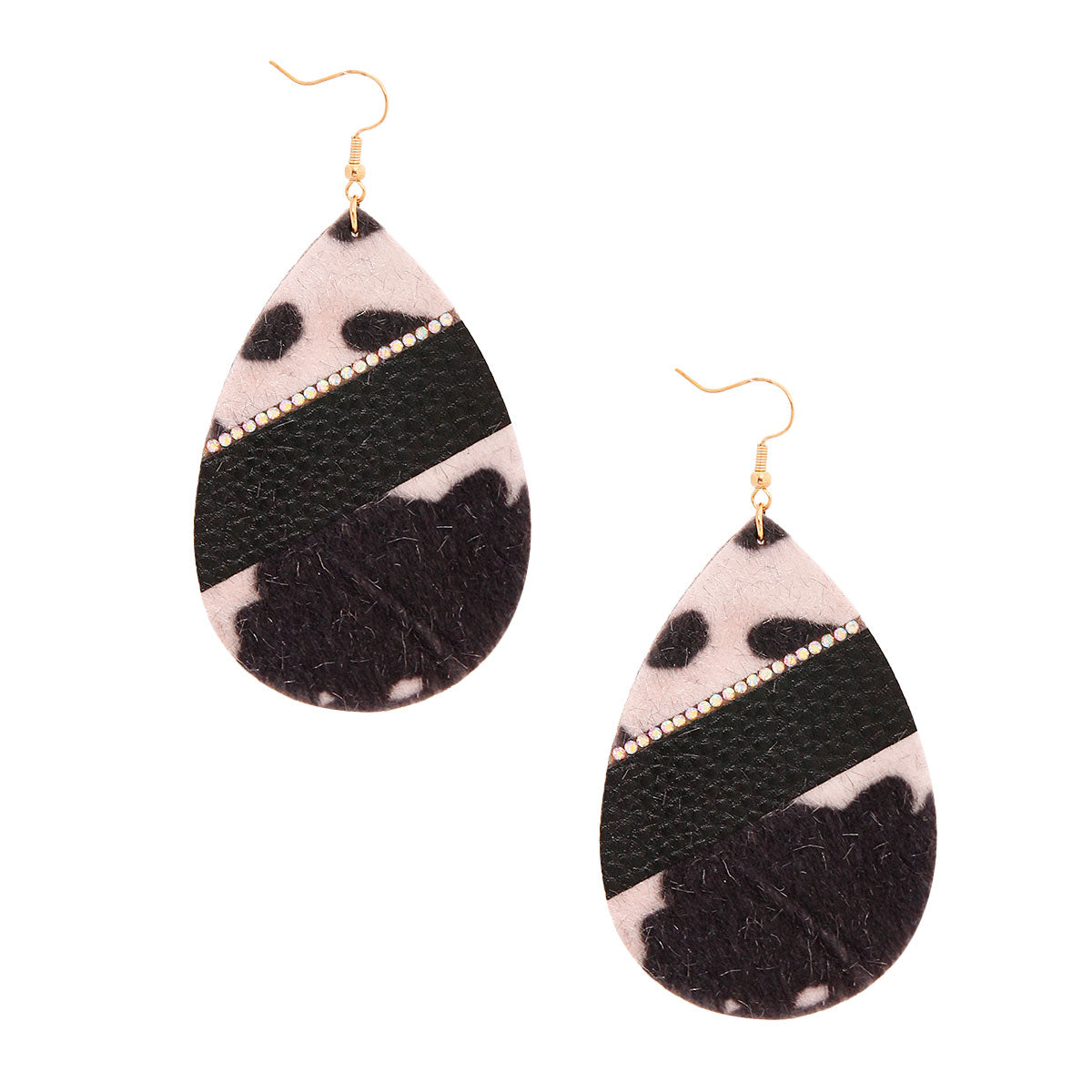 Black Cow Print Teardrop Earrings