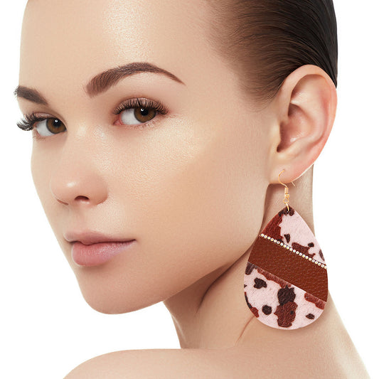 Brown Cow Print Teardrop Earrings