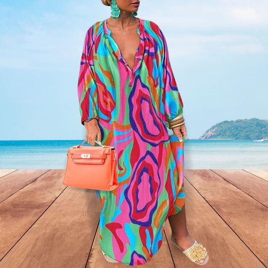 Multi Color 2XL Fluid Maxi Dress