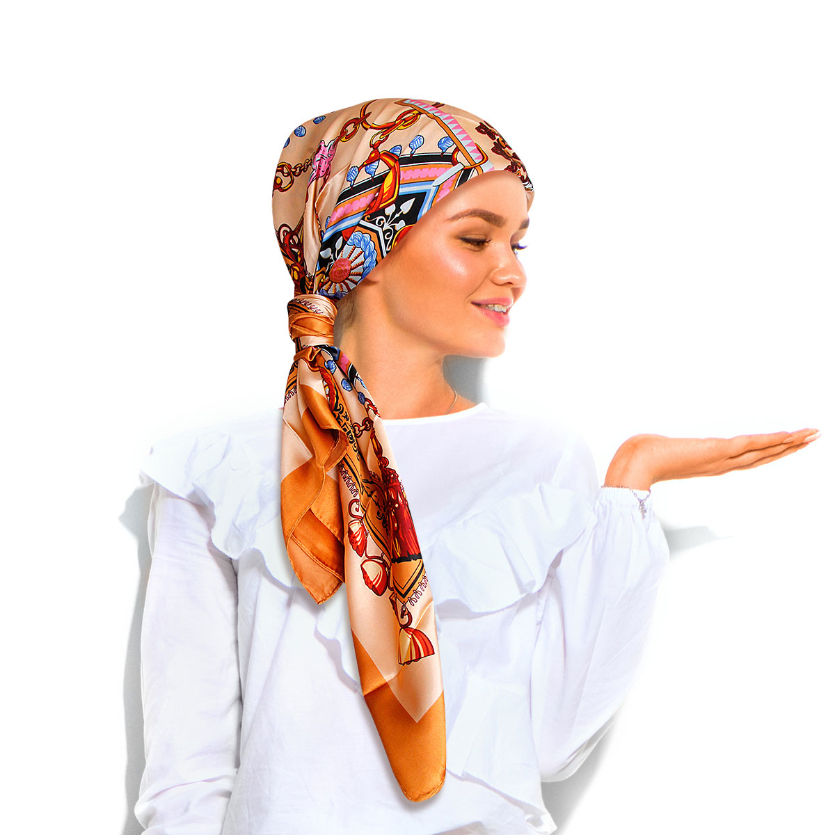 Gold Designer Silky Babushka Scarf