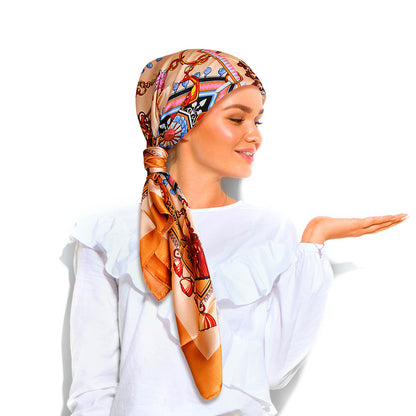 Gold Designer Silky Babushka Scarf