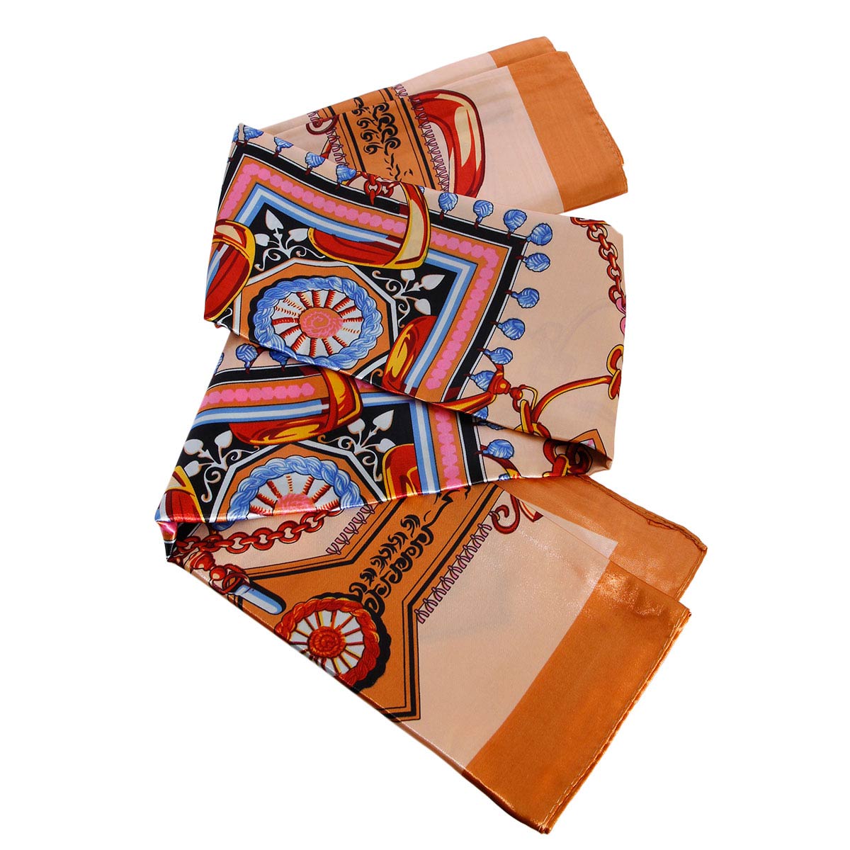 Gold Designer Silky Babushka Scarf