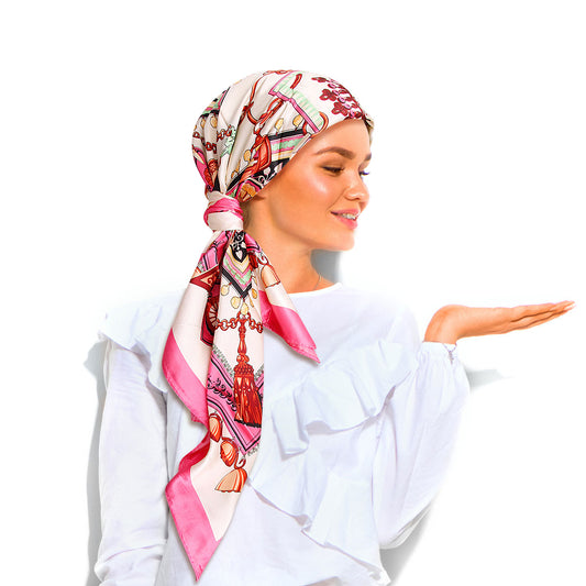 Pink Designer Silky Babushka Scarf