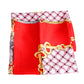 Red Designer Chain Silky Babushka Scarf