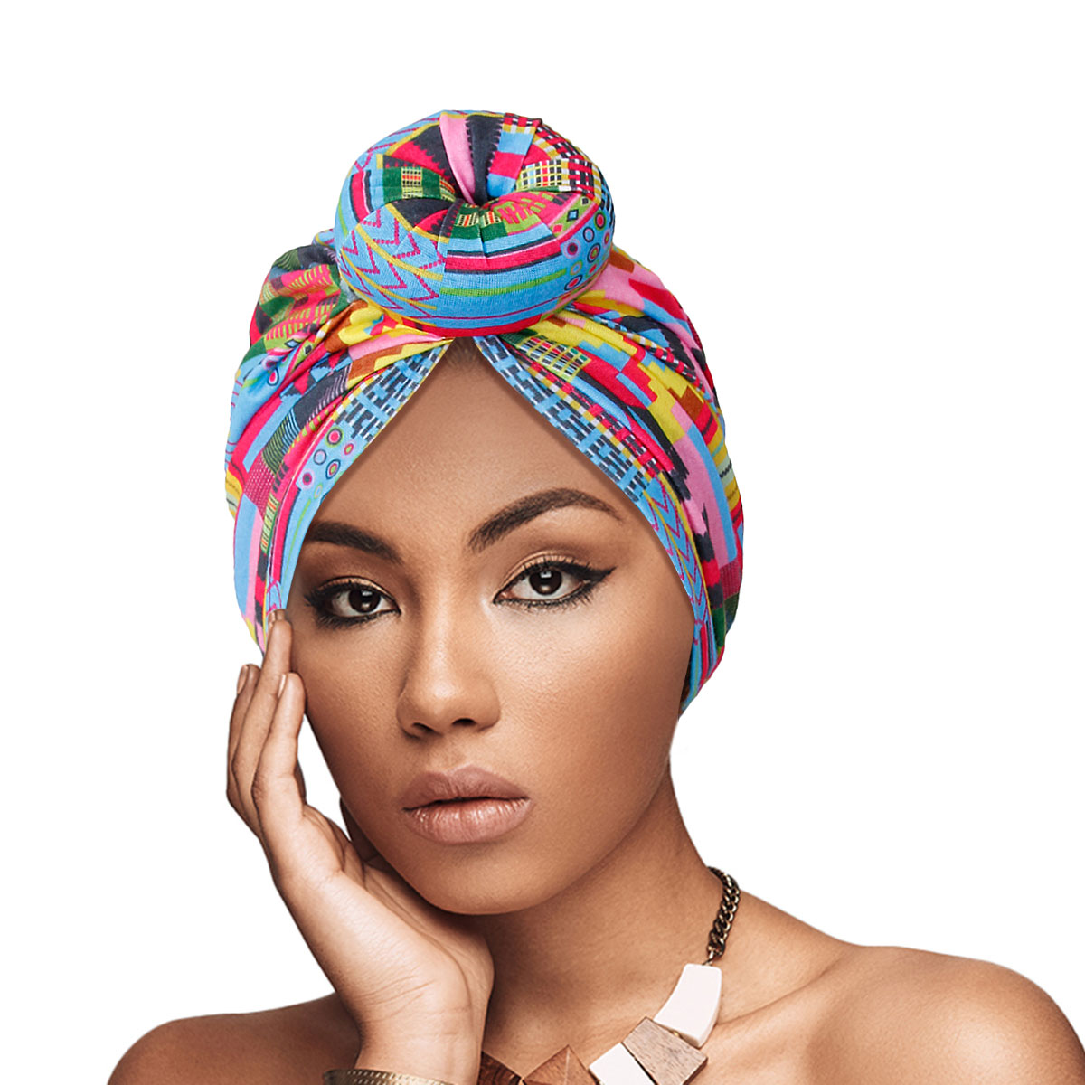 Pink and Blue Donut Knot Turban