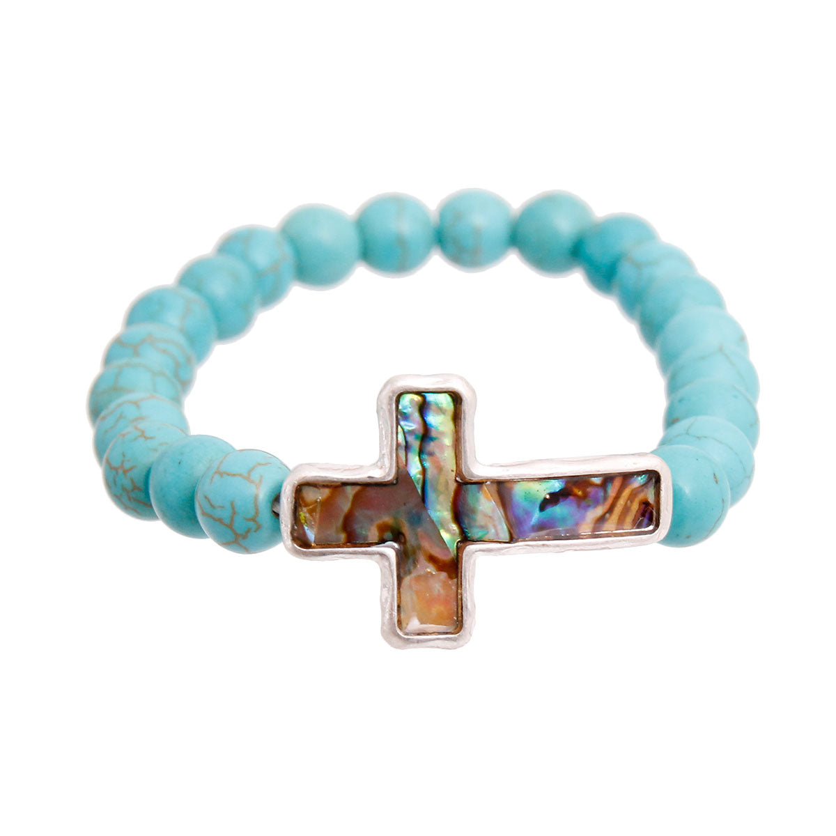 Turquoise Bead Silver Cross Bracelet