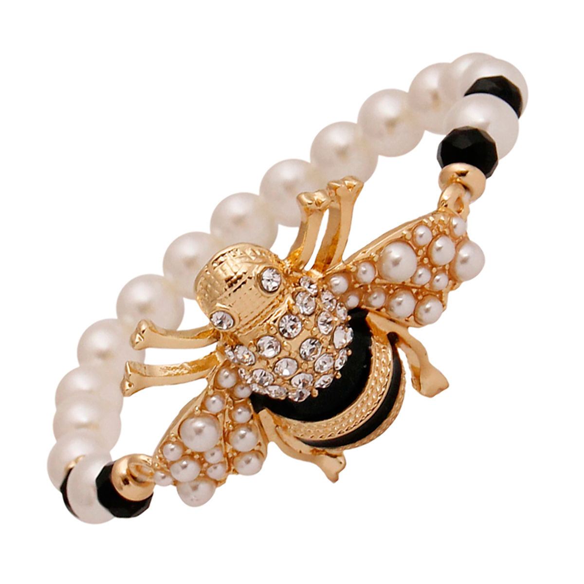 Cream Pearl Black Bee Bracelet