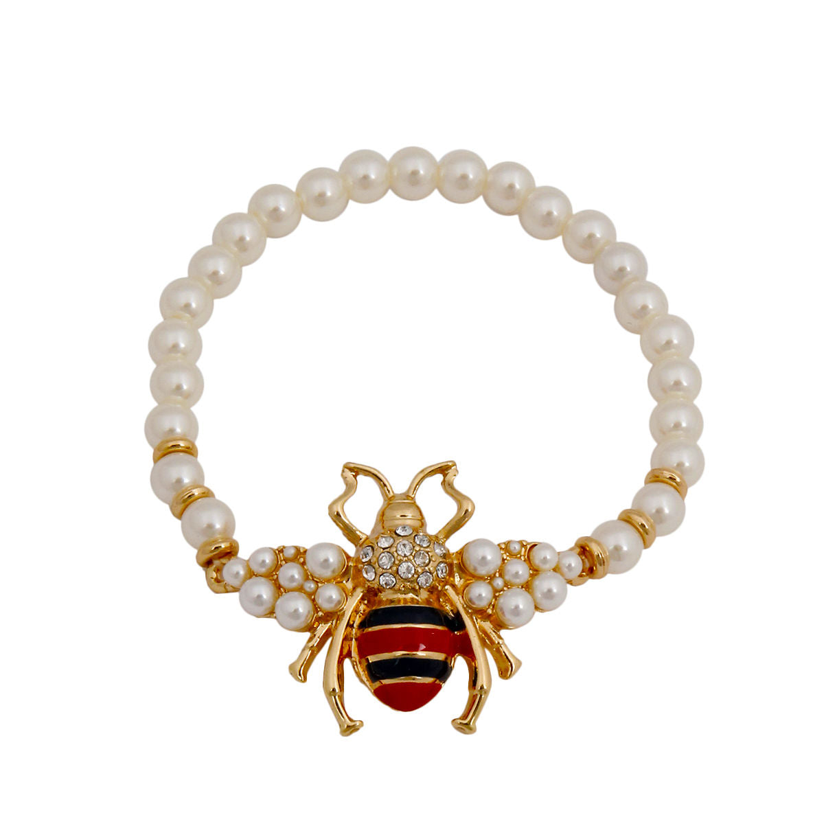 Cream Pearl Red Black Bee Bracelet