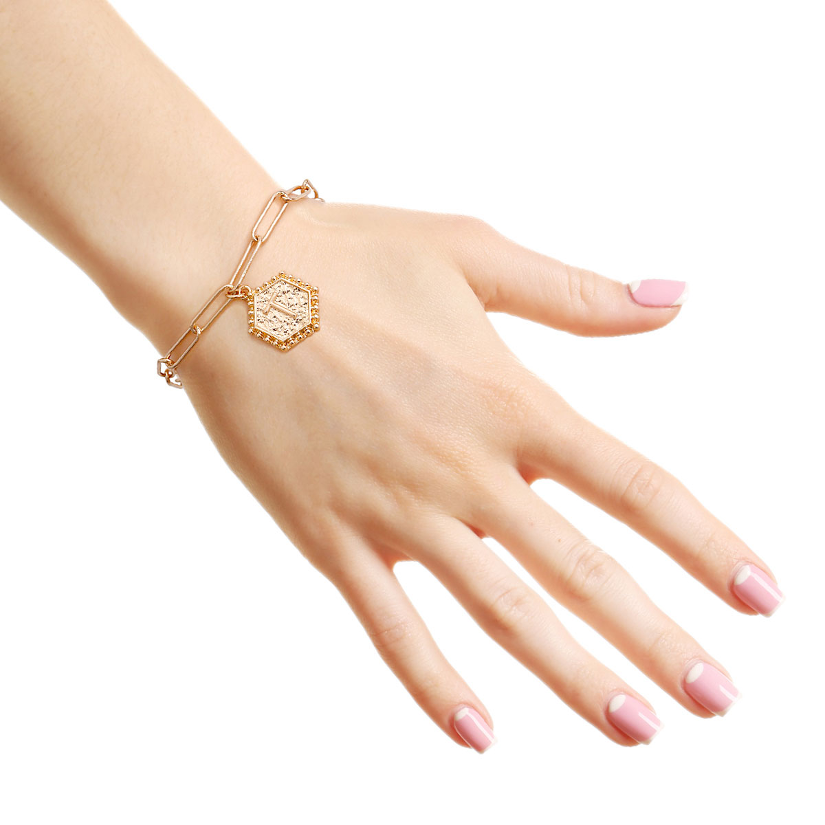 T Hexagon Initial Charm Bracelet