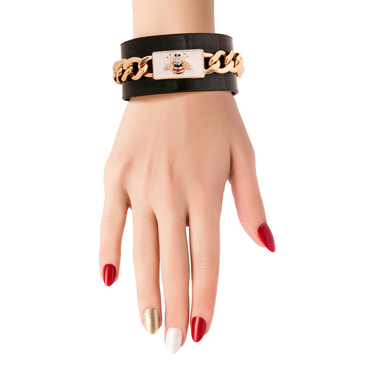 Black Designer Bee Chain Cuff