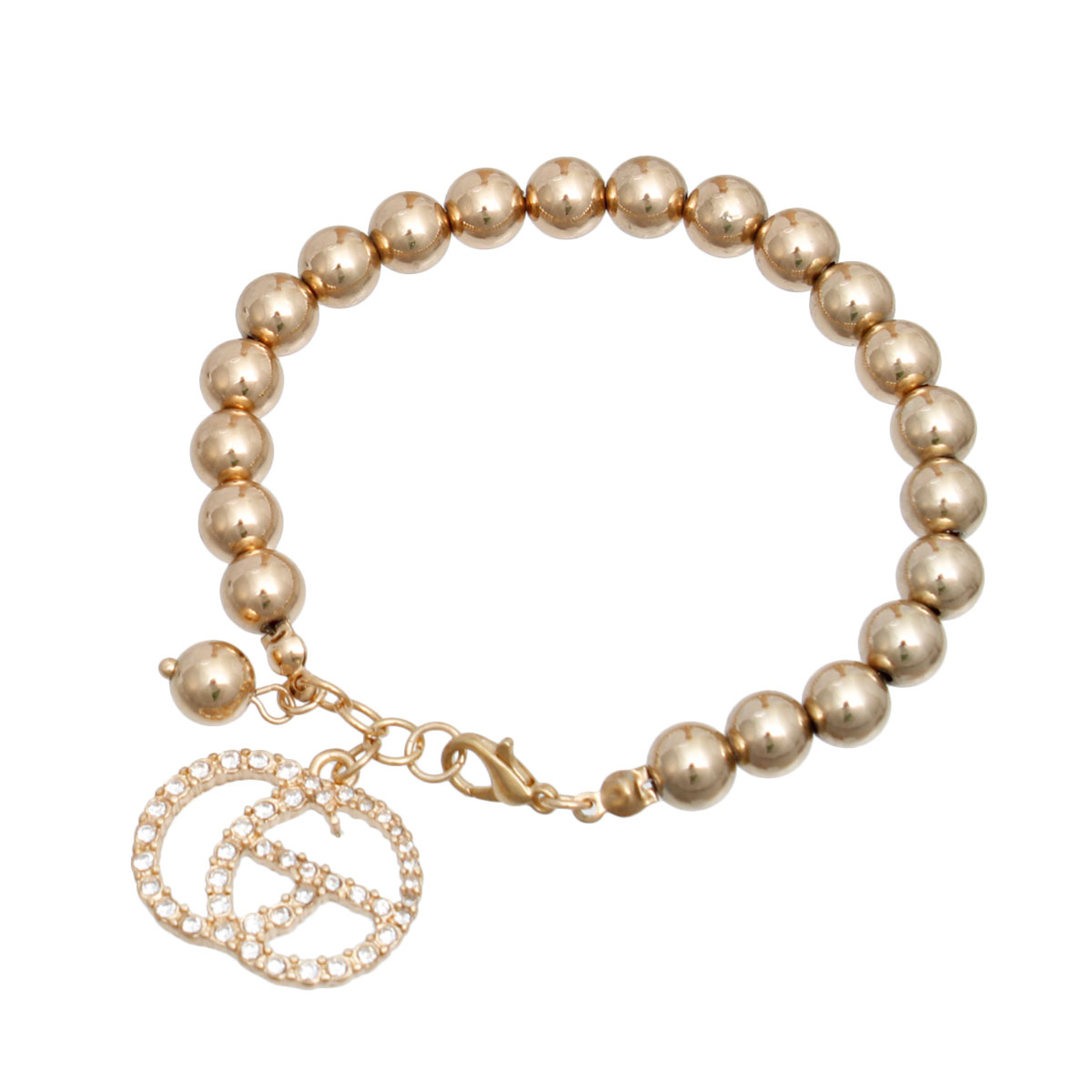 Gold Ball Bead Iced Charm Bracelet