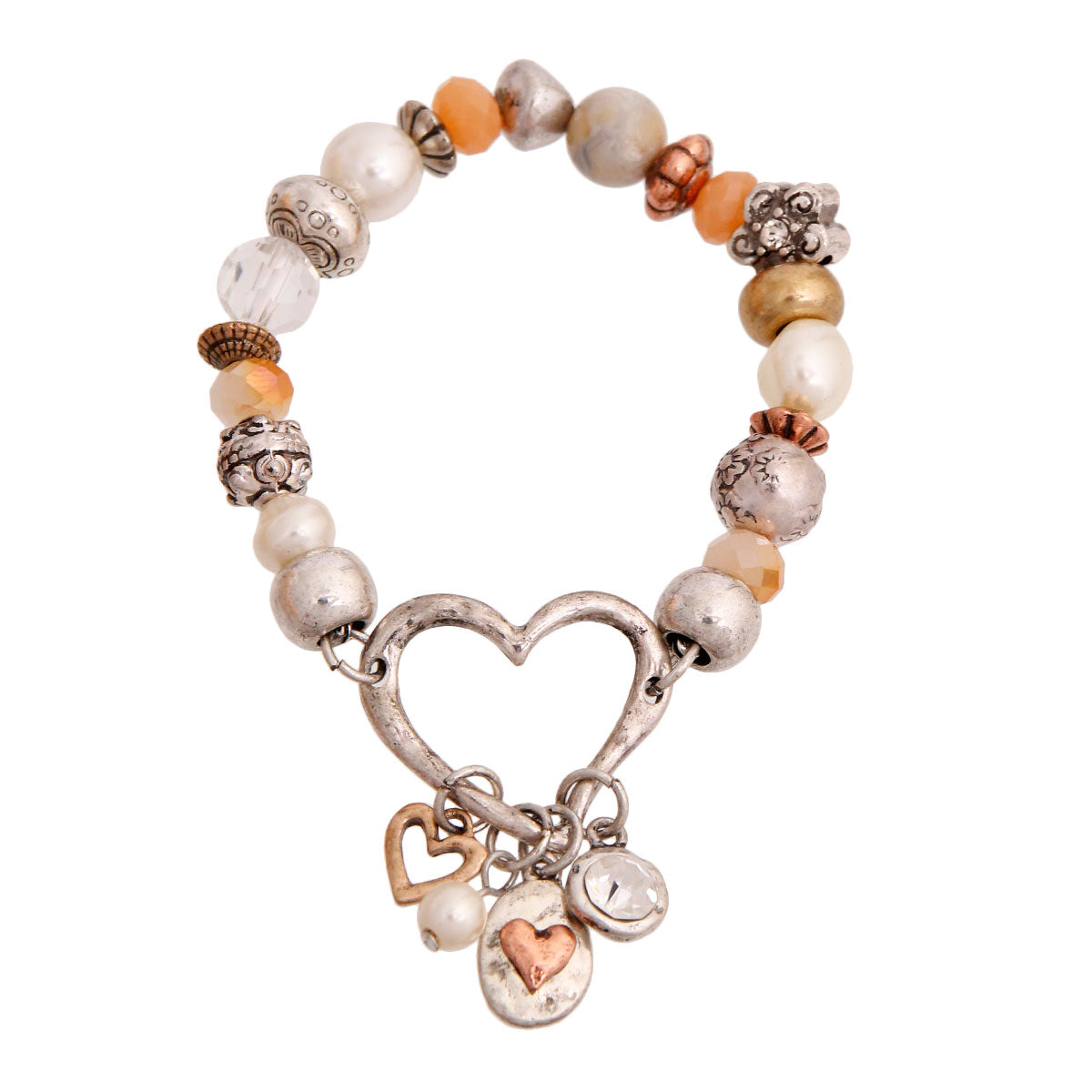 Burnished Silver Heart Bead Bracelet