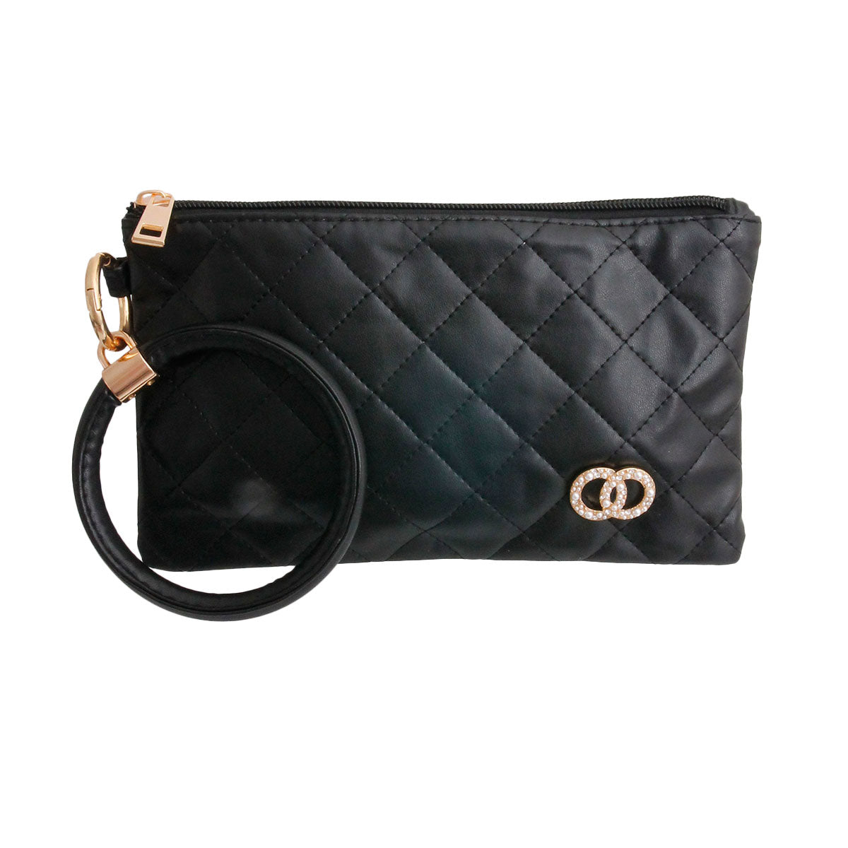 Black Quilted Designer Logo Wristlet