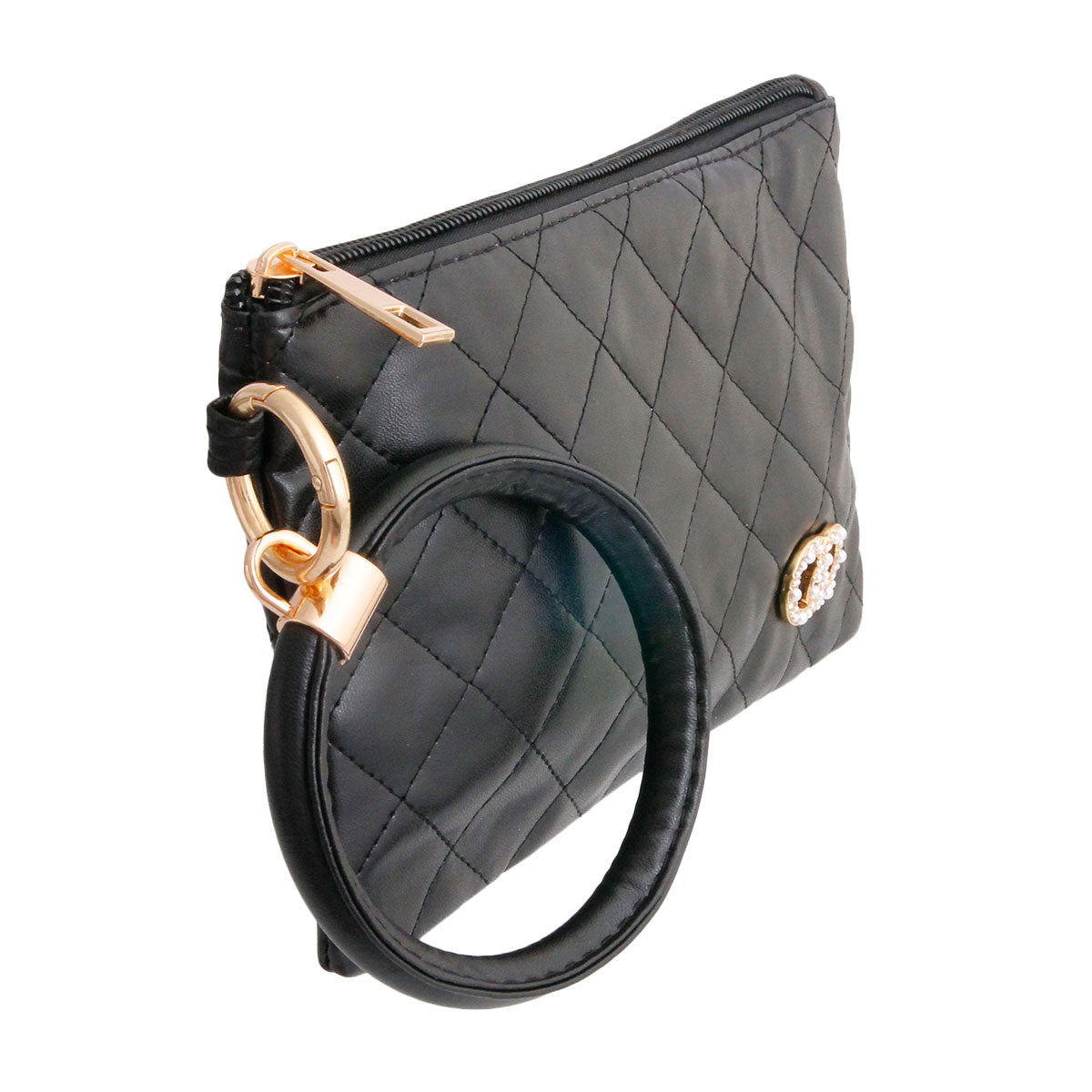 Black Quilted Designer Logo Wristlet