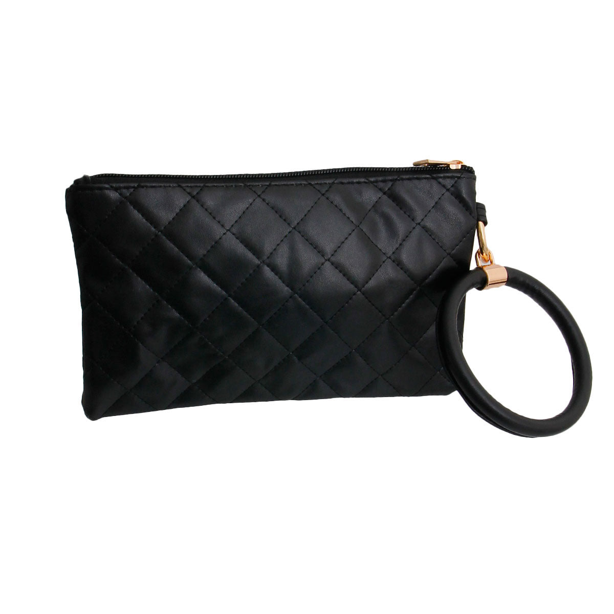 Black Quilted Designer Logo Wristlet