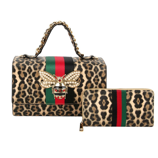 Leopard Bee Boxy Satchel Designer Set