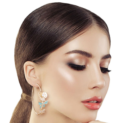 Gold Turquoise Butterfly Hoops