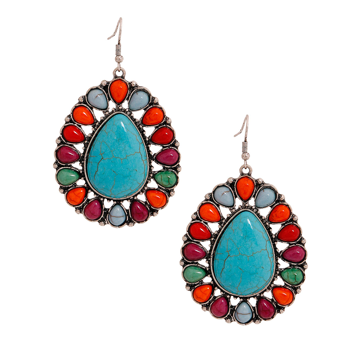 Multi Color Cracked Teardrop Earrings