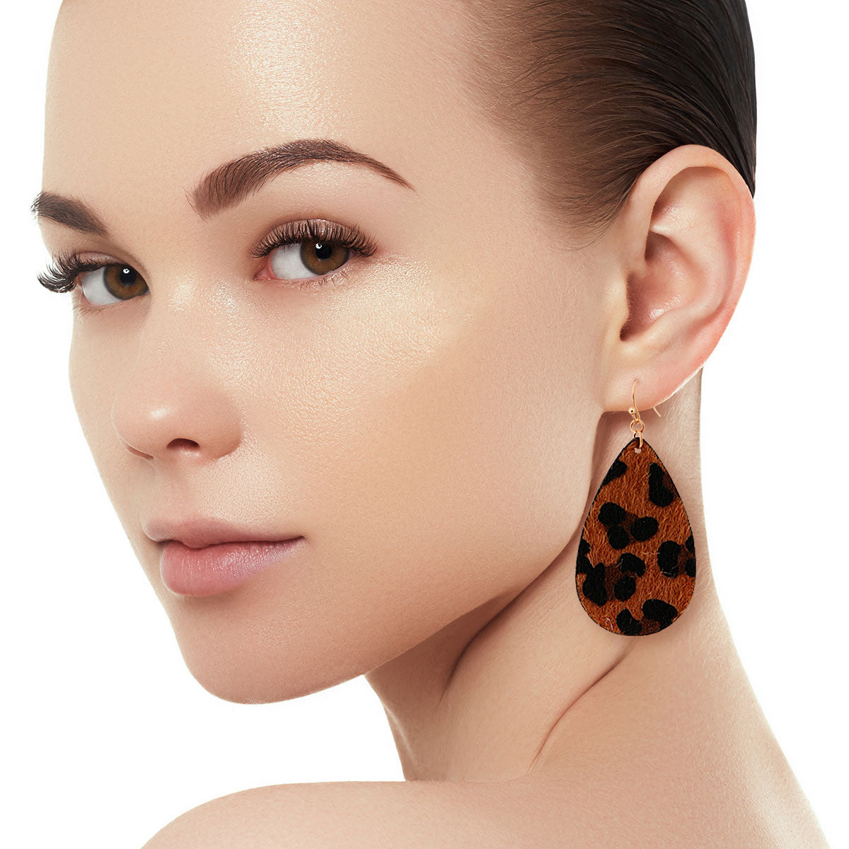 Dark Leopard Fur Teardrop Earrings