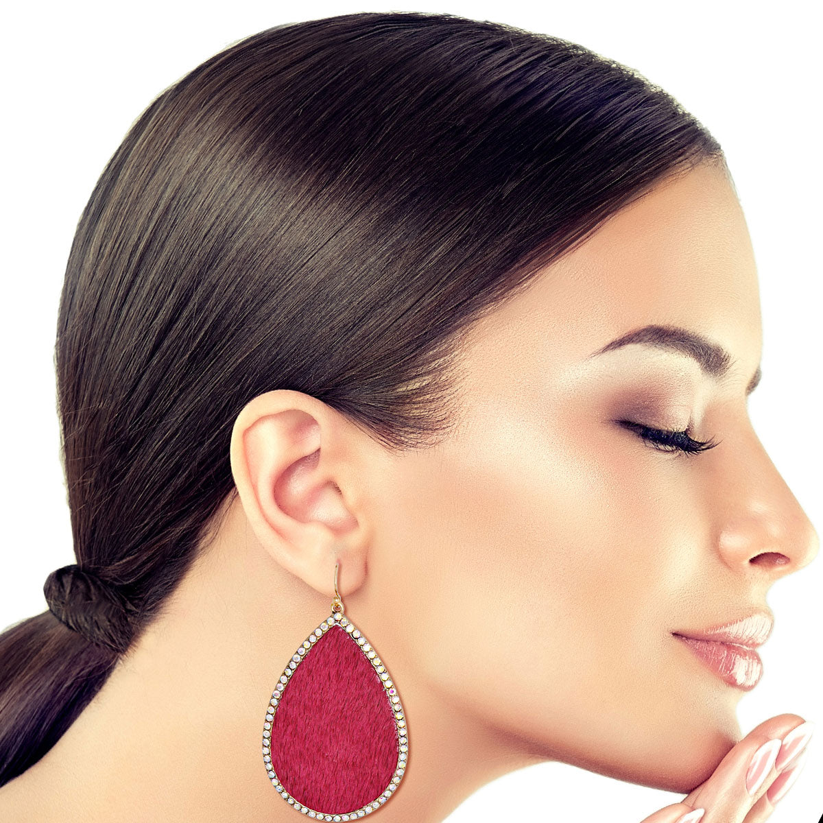 Pink Genuine Leather Teardrop Earrings