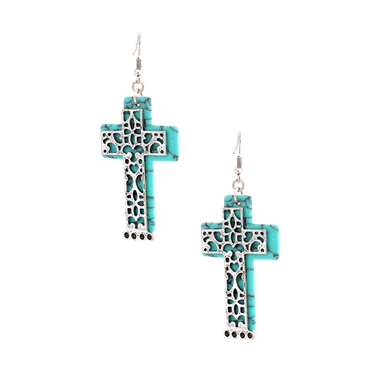 Marbled Turquoise Cross Earrings