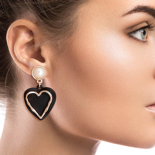 Black Rubber Coated Heart Earrings