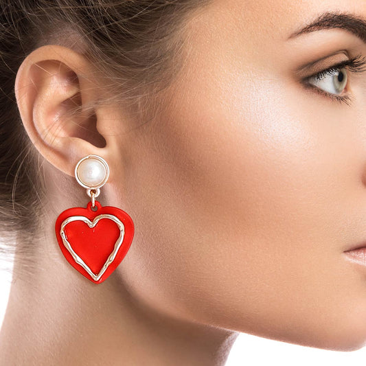 Red Rubber Coated Heart Earrings