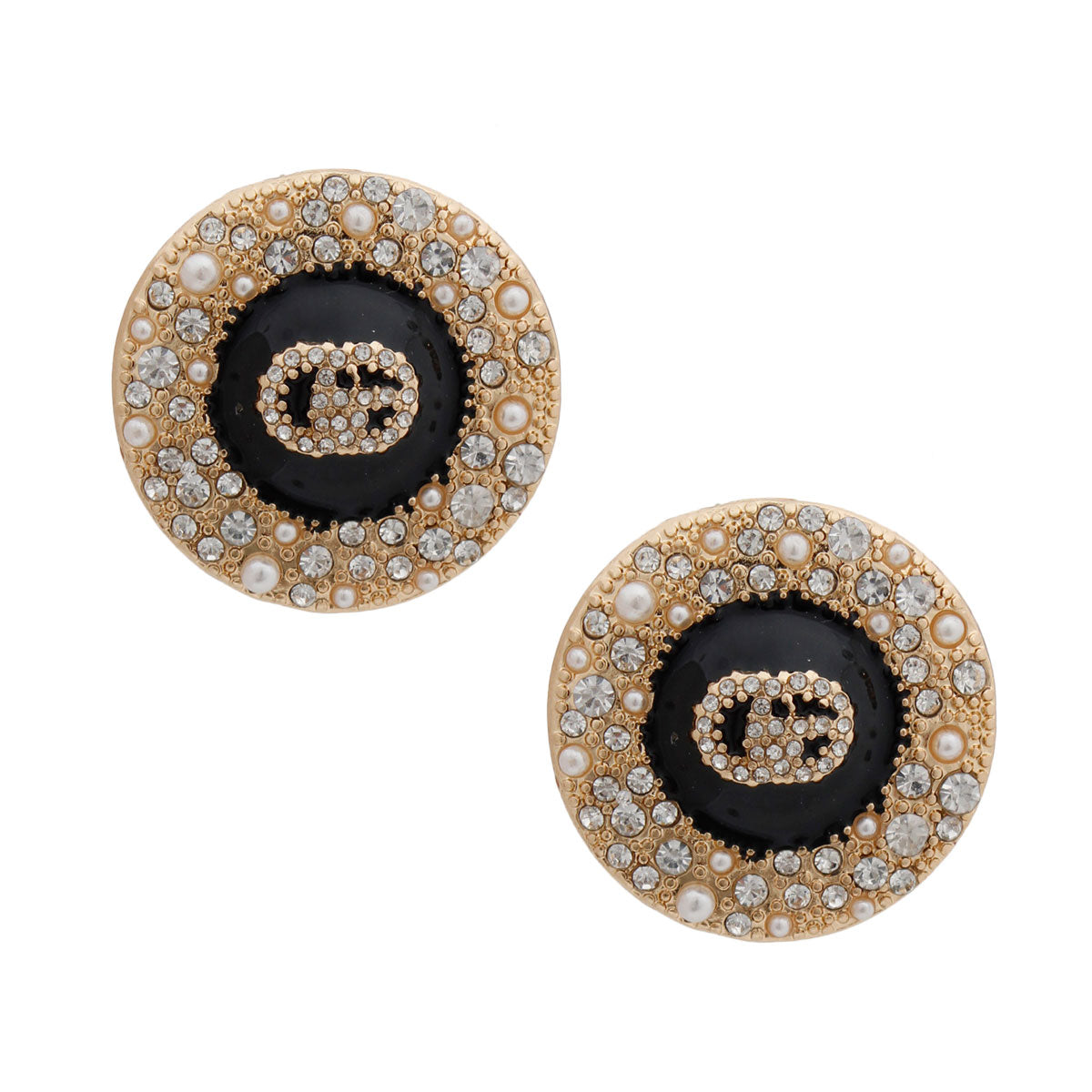 Gold and Black Iced Pearl Rhinestone Studs