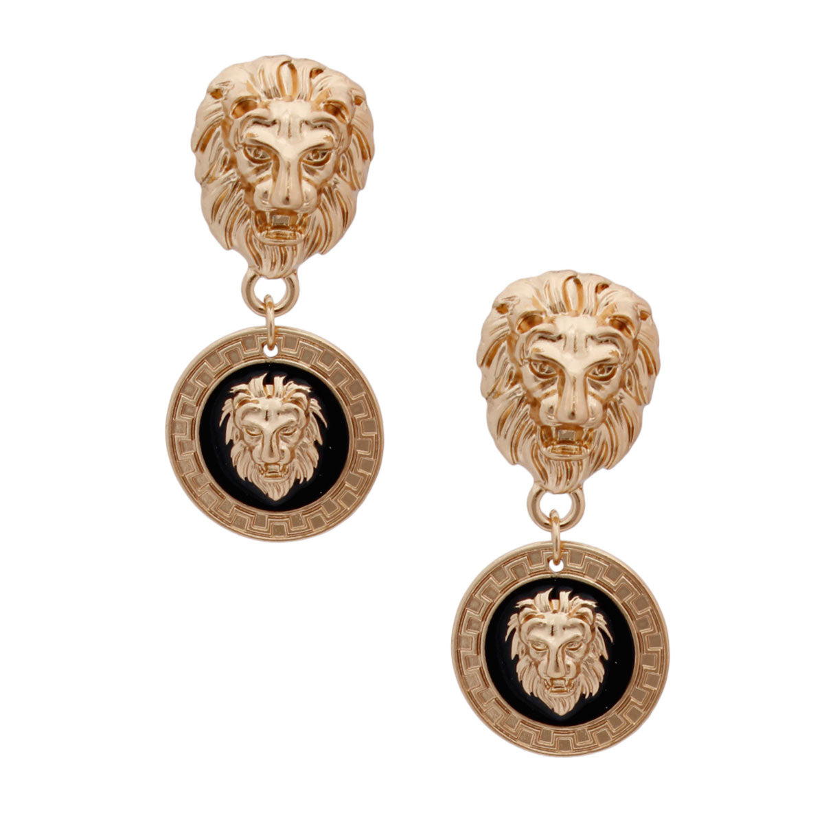 Gold and Black Designer Lion Earrings