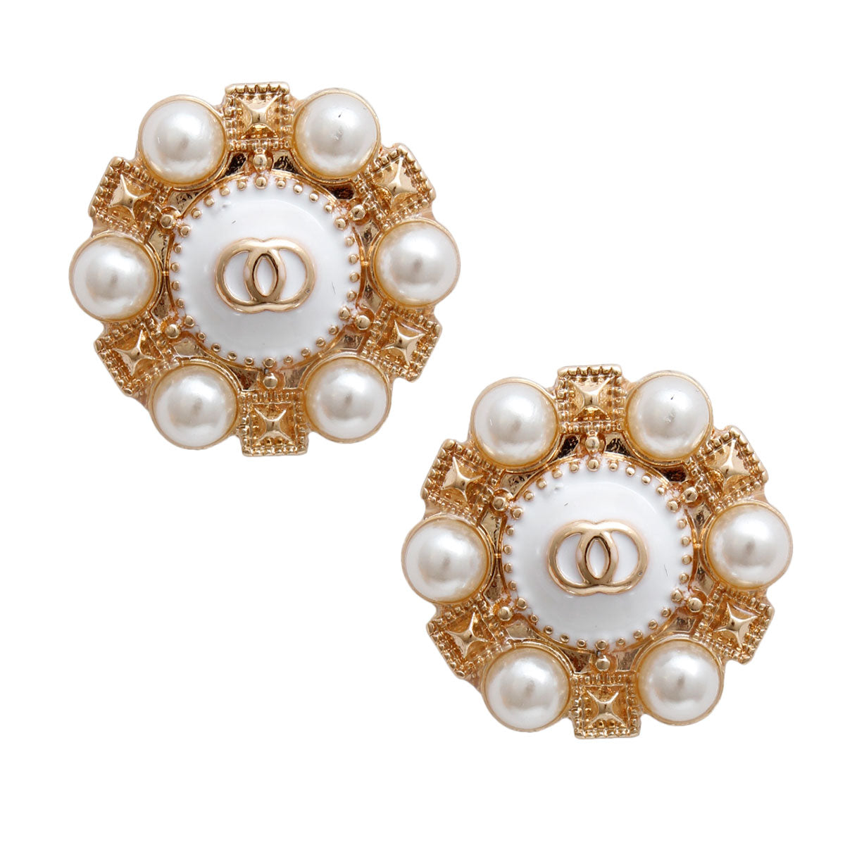 Gold and White Pearl Studded Earrings