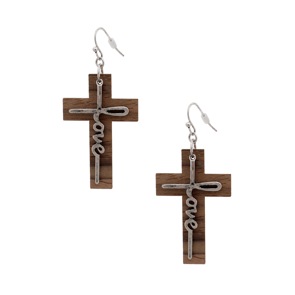 Wooden Cross Love Earrings