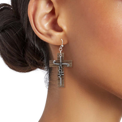 Wooden Cross Faith Earrings