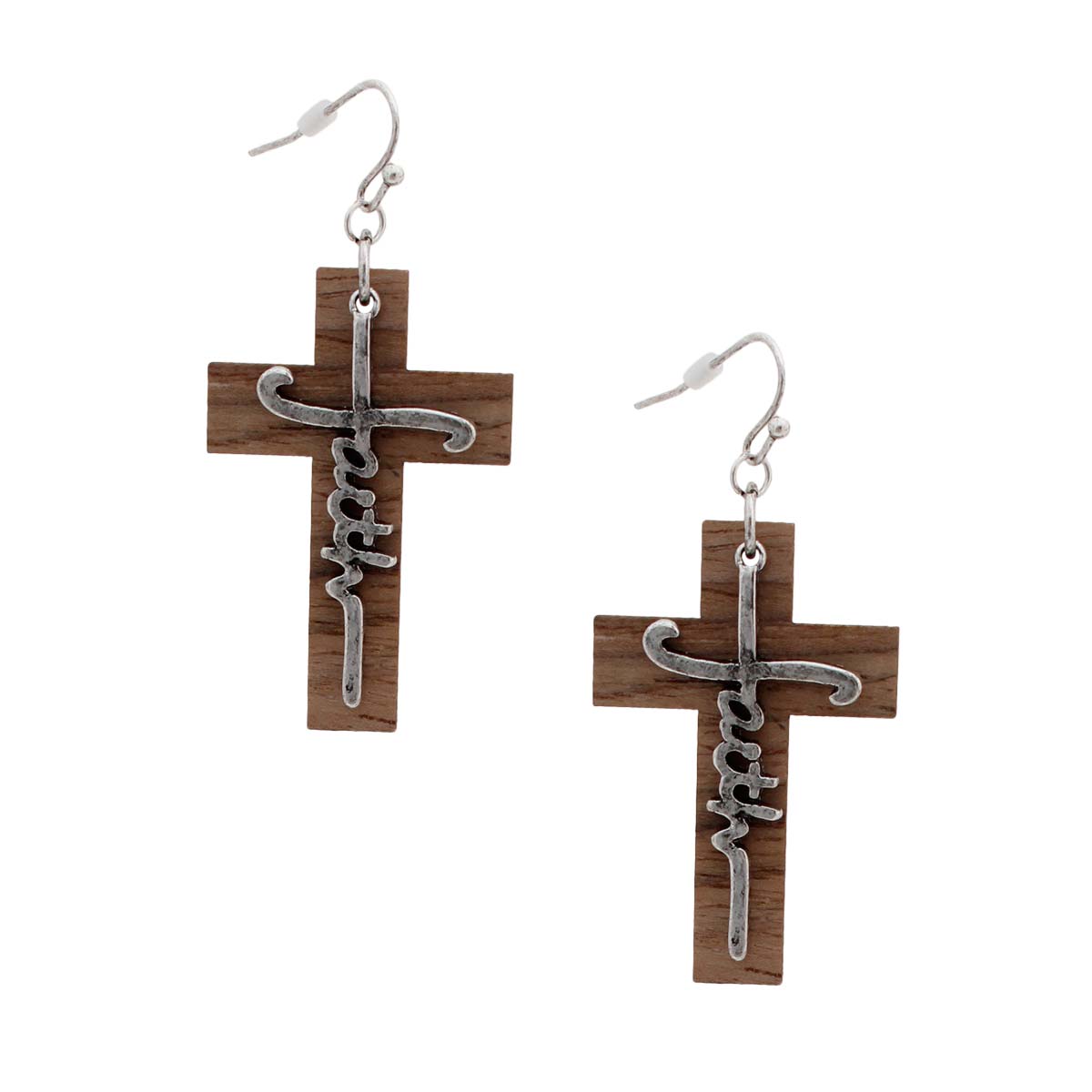 Wooden Cross Faith Earrings