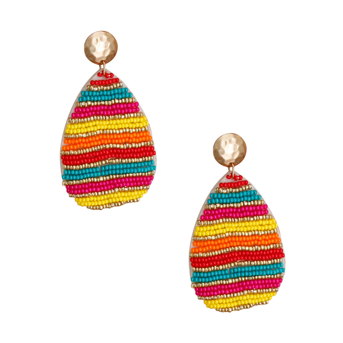 Multi Striped Beaded Teardrop Earrings