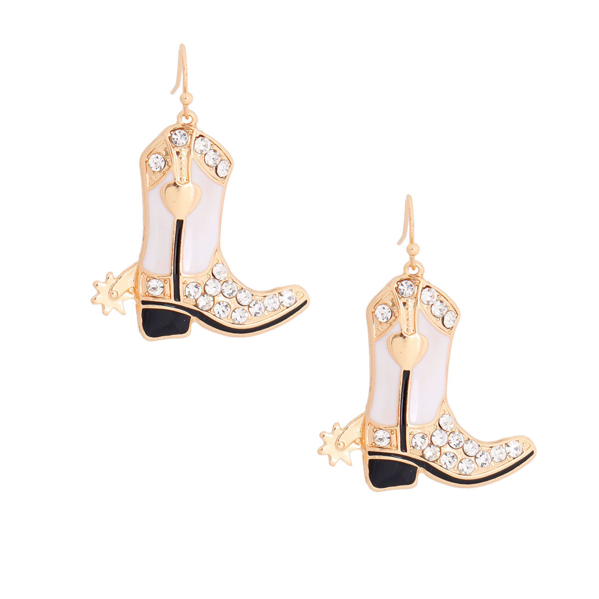 White Bling Cowgirl Boot Earrings