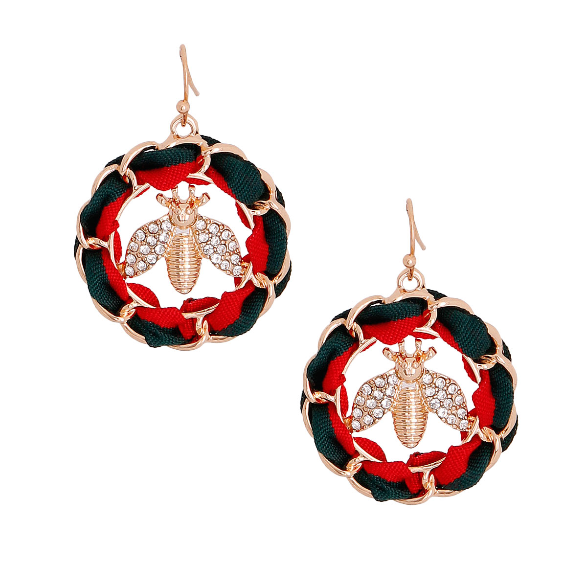 Red and Green Wreath Bee Earrings