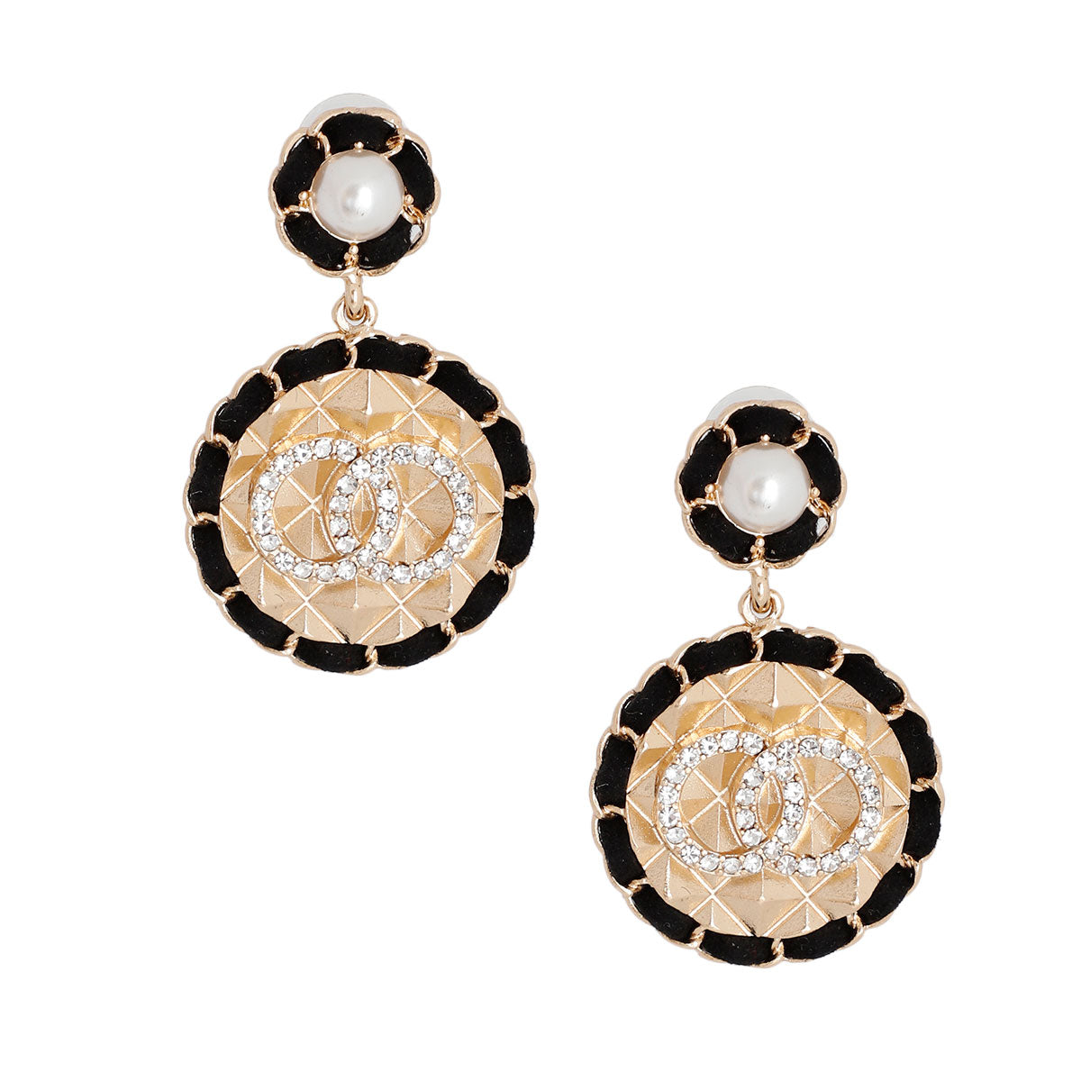 Gold and Black Round Designer Earrings