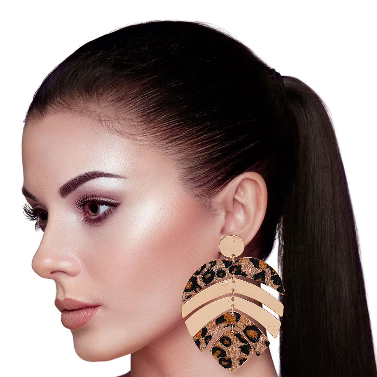 Leopard Fur Dangle Leaf Earrings