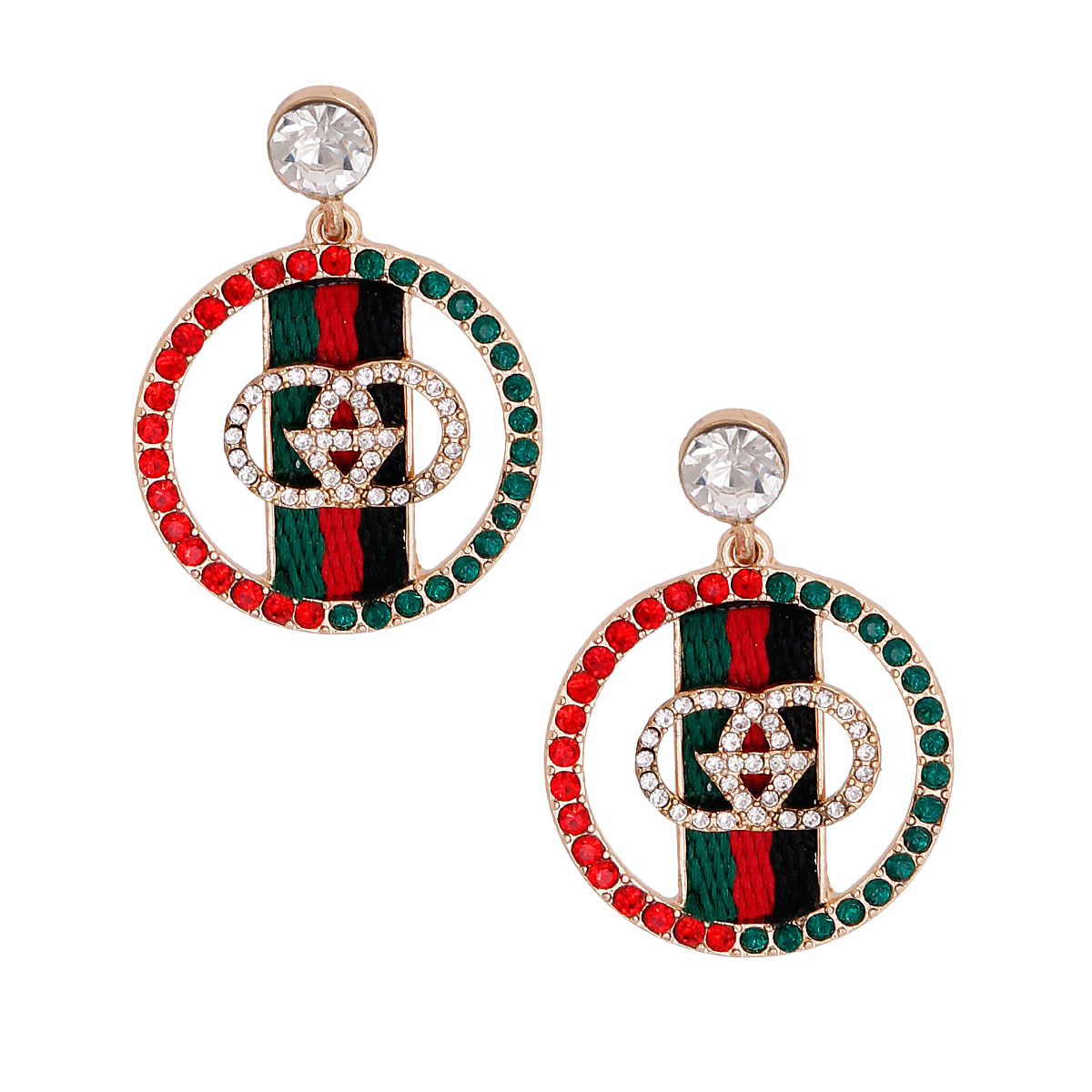 Designer Logo Striped Circle Earrings