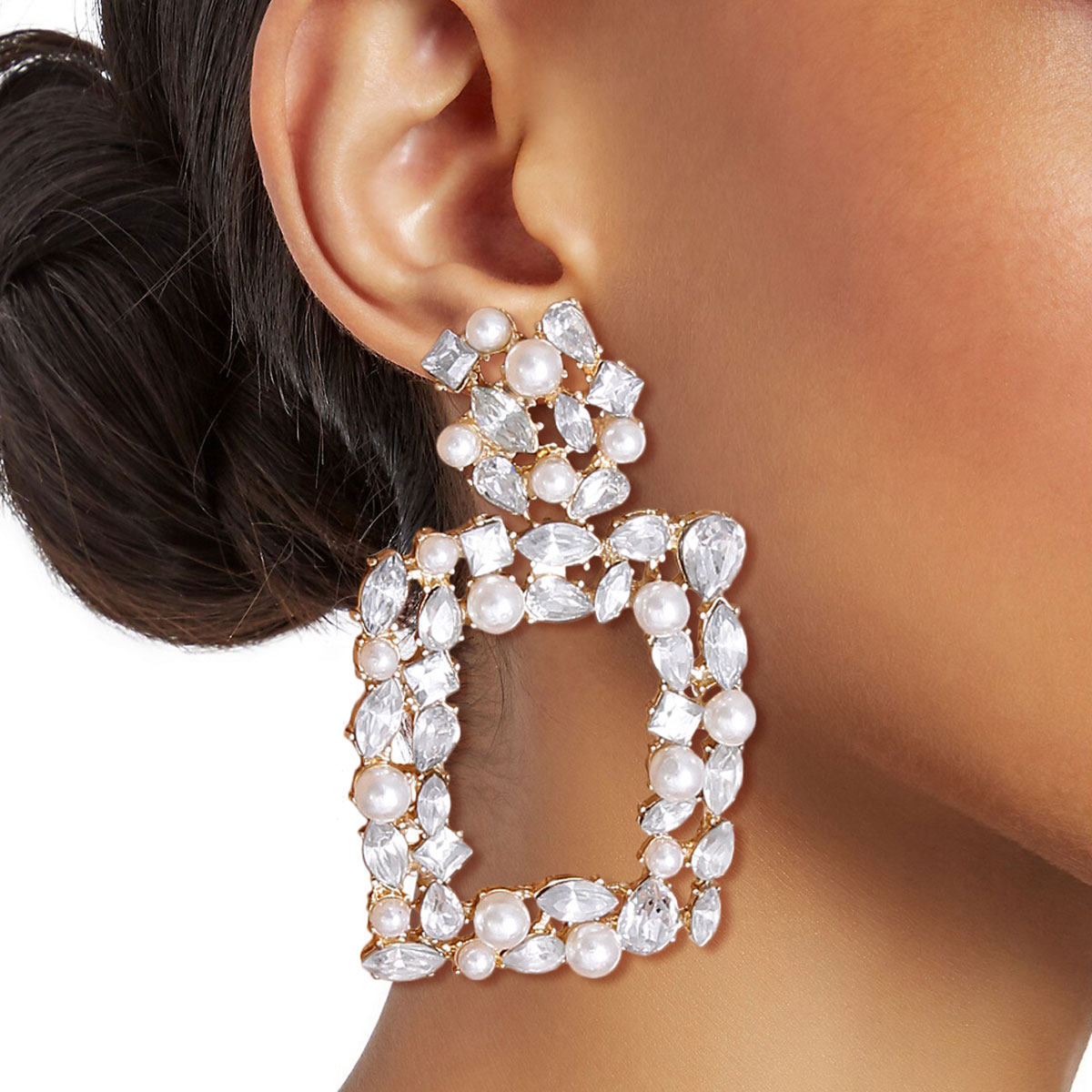 Crystal Pearl Studded Square Earrings