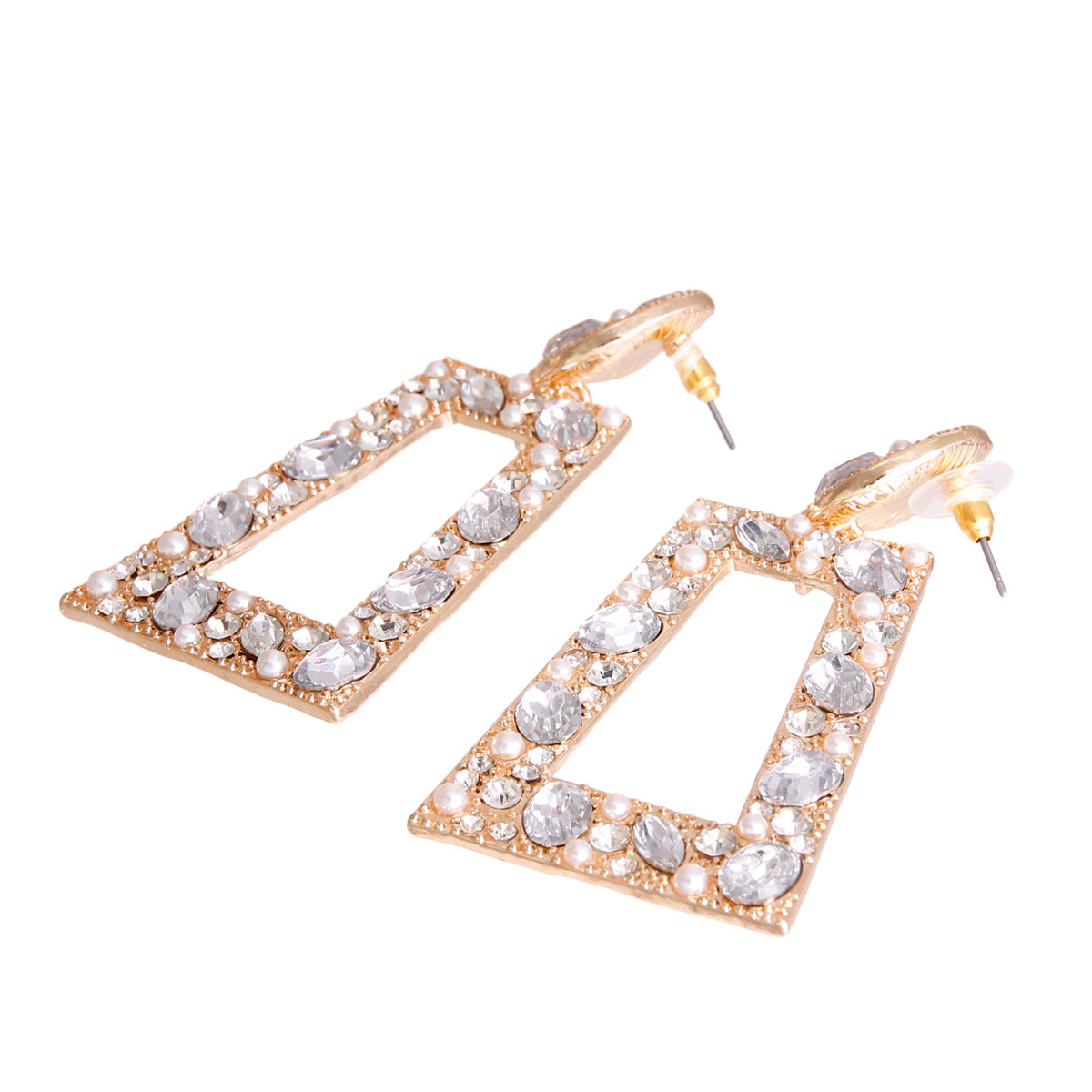 Crystal Pearl Studded Trapezoid Earrings