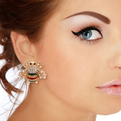 Designer Green Pearl Bee Studs