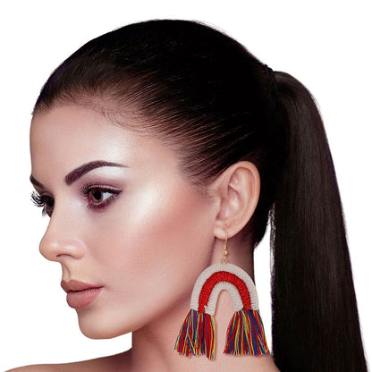 Multi Color Tassel Arc Earrings