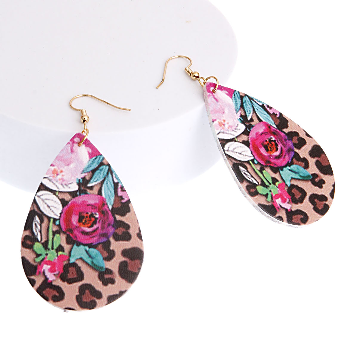 Leopard and Rose Teardrop Earrings