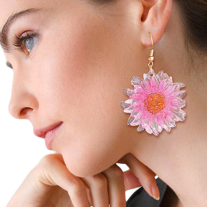 Fuchsia Dried Sunflower Earrings