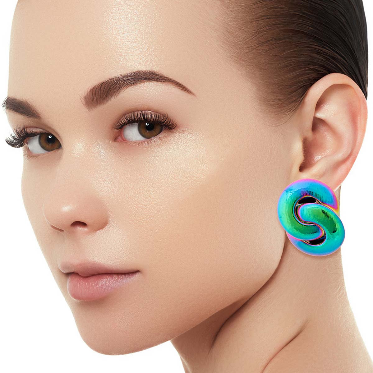 Rainbow Metal Double Ring Studs