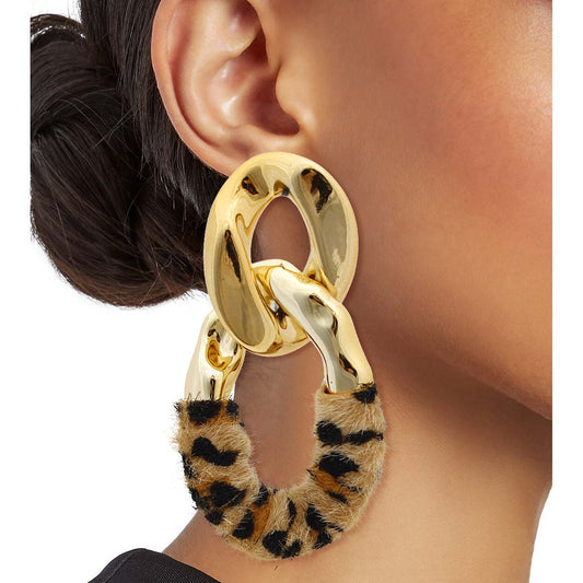 Chunky Leopard Fur Chain Earrings