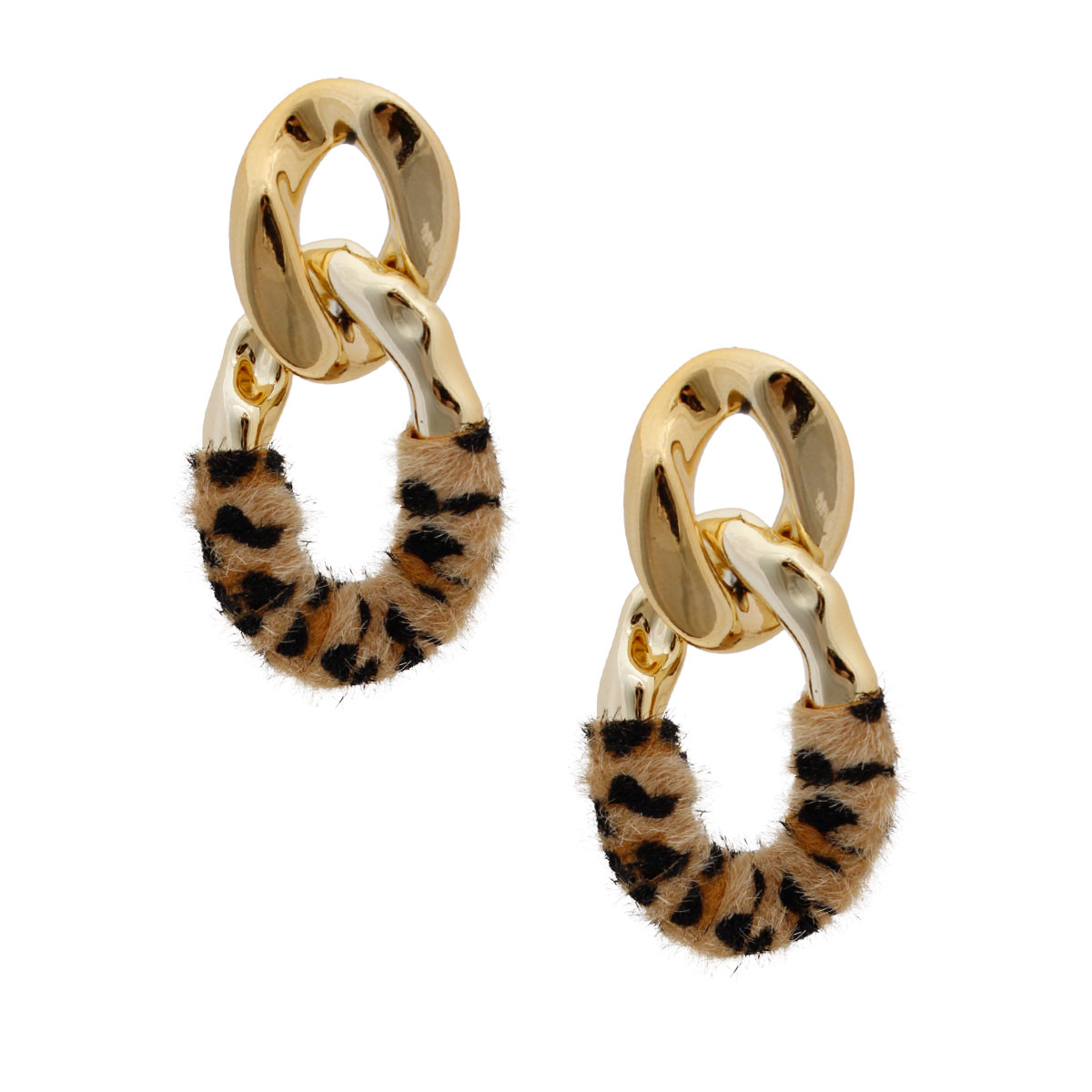 Chunky Leopard Fur Chain Earrings