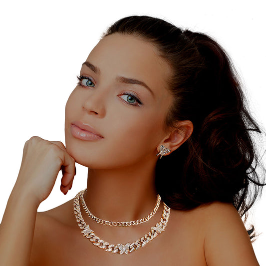 Gold Layered Butterfly Cuban Chain Set