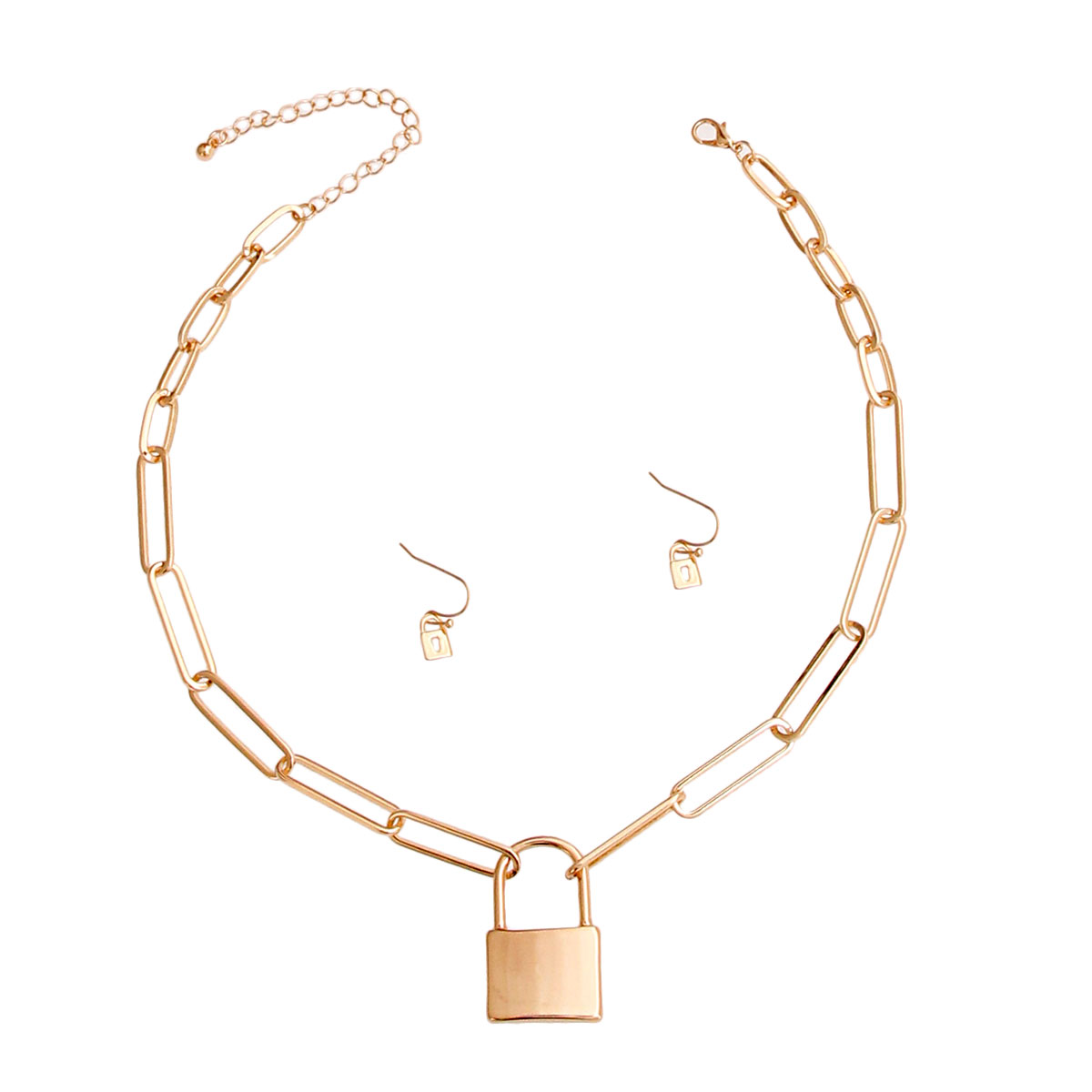 Gold Oval Chain Lock Necklace